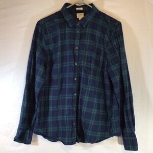 J. Crew Factory Green and Navy Plaid Button-Down Shirt